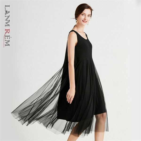 

summer suspender dress for women plus size sleeveless mesh patchwork dresses solid color female fashion 2d3634 210526, Black;gray