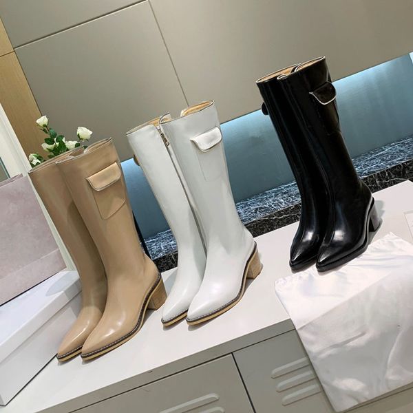 

pointed western cowboy boots women's fall / winter 2021 new high cylinder zipper pocket knight boots knee length boots1, Black