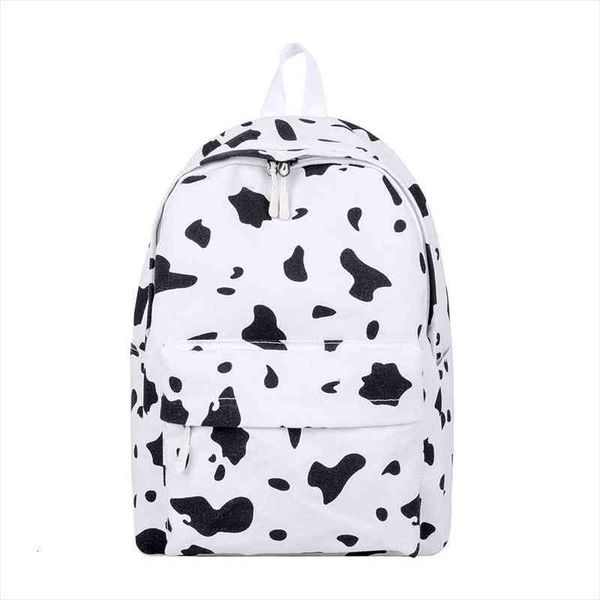 

women canvas backpack cow milk print students girls daily shoulder school bag outdoor shopping accessaries supplies