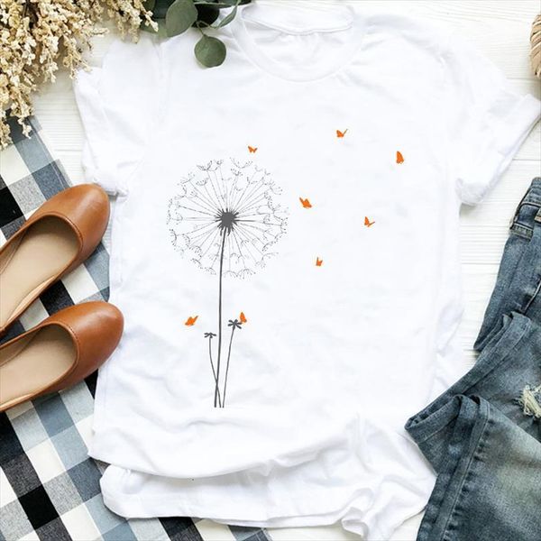 

and women lady dandelion plant men t shirt butterfly 90s cartoon animal print clothes graphic female tee womens, White;black