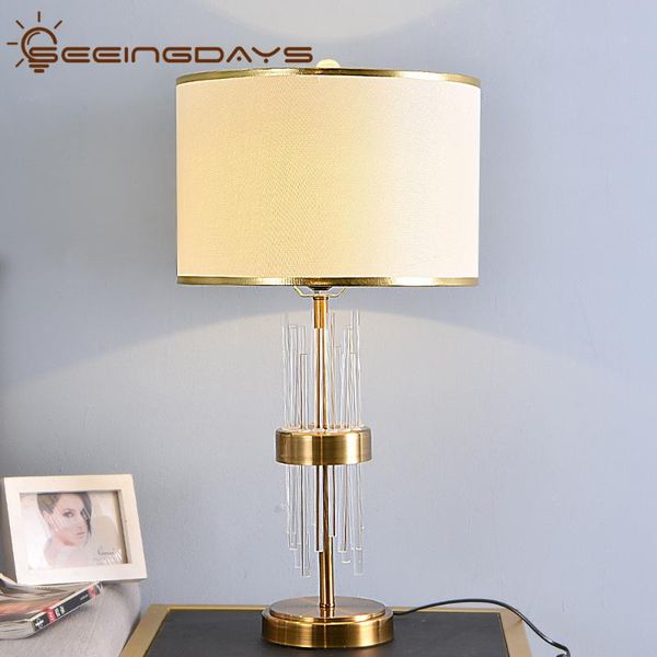 

buy 2 get 15% off clear crystal glass stick table lamps for bedroom living room bedside lamp golden lampshade eu plug 110v 220v
