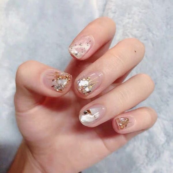

handmade enhancement fake nail finished product patch removable armor wearing shell gold foil french style, Red;gold