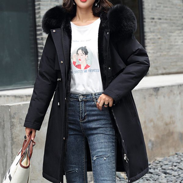 

winter women's jacket hooded pockets thick fashion jacket, Black