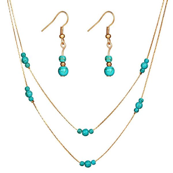

earrings & necklace women fashion stone beads bridal jewelry sets pendant dangle statement, Silver