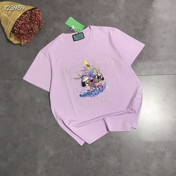 

spring summer 2121 new cartoon bunny sequin t-shirt women's round neck, taro purple white short sleeve0