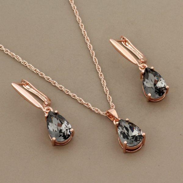 2021 Trend Wassertropfen Anhänger Halsketten Sets 585 Rose Gold Ohrringe für Frauen Mode Hochzeit Schmuck Set