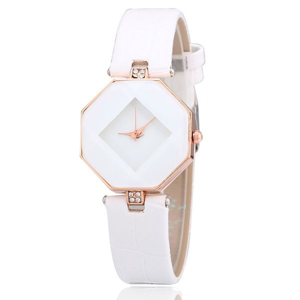 

temperament fashion watch trend diamond womens watch student leather strap quartz watches rhombus dial wristwatches, Slivery;brown