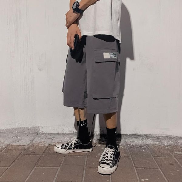 

summer jogger sweatpants men korean fashion casual loose straight shorts men harajuku streetwear drawstring shorts, Black