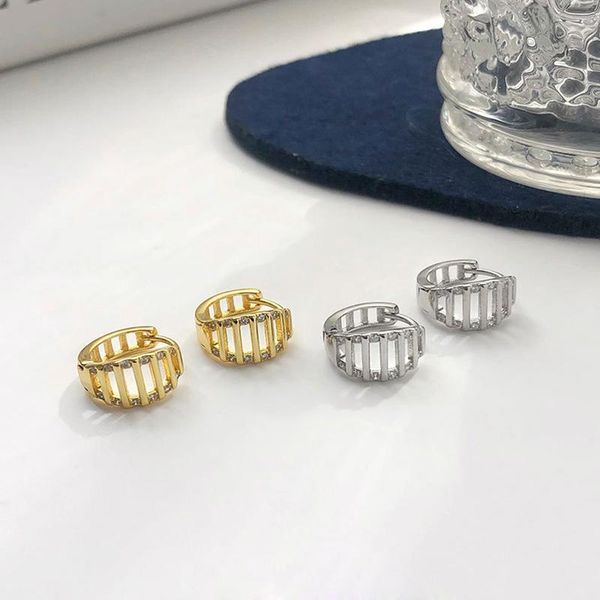 

wtltc ins stylish round hollow hoop earrings for women 925 sterling sliver hoops earrings minimal geometric charms, Golden;silver