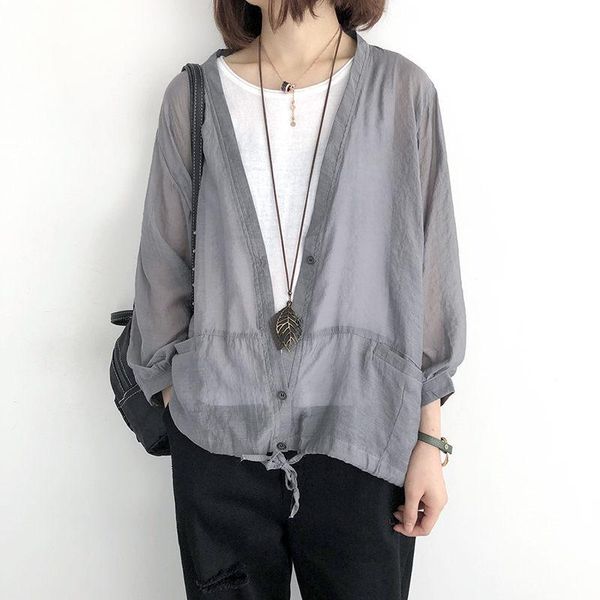 

women's polos sun protection clothing women summer 2021 korean loose large size v-neck long sleeve jacket air-conditioned shirt zh197, White