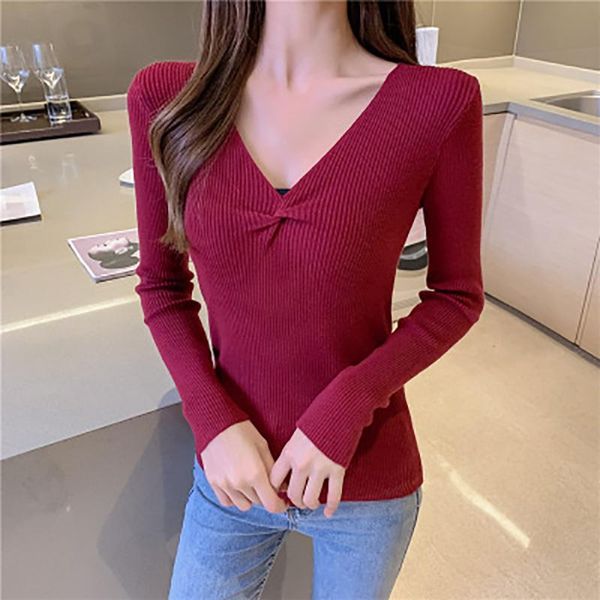 

women's sweaters autumn decoration body versatile outerwear sweater v-neck blouse long-sleeved blue yellow green for women, White;black