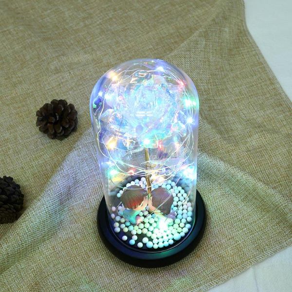 

1pc creative gold foil rose flower glass bottle lamp light valentine's day gift for lovers (colorful without battery kiss style)