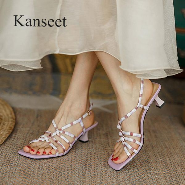 

dress shoes kanseet fashion design narrow band women's summer 2021 open-toed ladies sandals footwear purple high heel women 40, Black