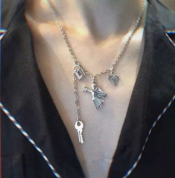 

hbp fashion design angel necklace cupid key lock love creative stainless steel clavicle chain, Silver