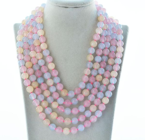 

chokers mctÂ·star z10972 33"-100" 10mm pink blue round morganite stone bead necklace, Golden;silver