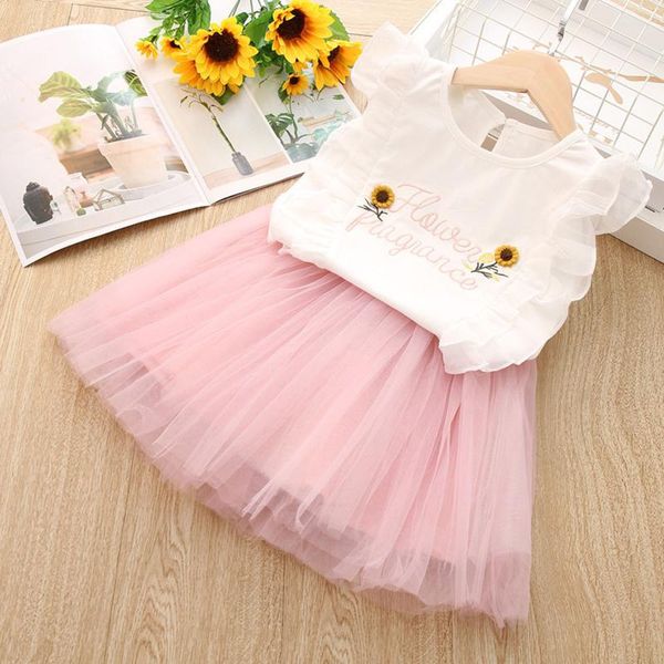 

clothing sets toddler baby kids girls short sleeve sunflower letter gauze skirt outfits girl summer clothes vestidos de verano ropa, White