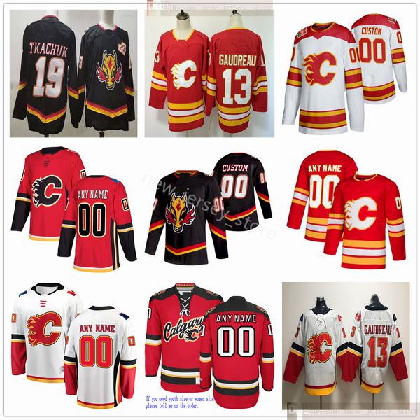 

custom 2021 men women kids reverse retro calgary flames johnny gaudreau matthew tkachuk mikael backlund sam bennett mark giordano jerseys, Black;red