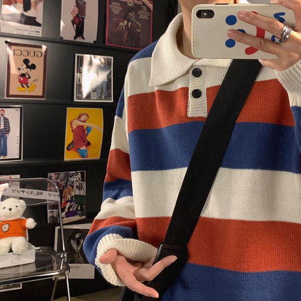 

2021 new men of the winter with long woollen sleeves fashion striped coats impression cashmere knitting homme size -2xl 4jq0, White;black