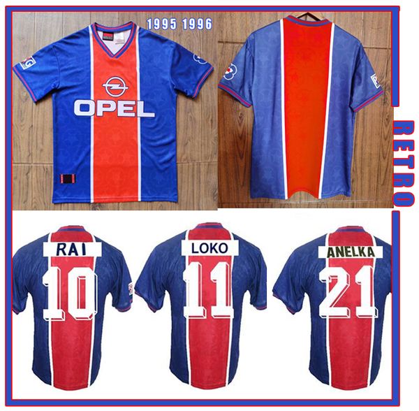 

paris 1995 1996 retro soccer jersey djorkaeff loko rai 95 96 vintage classic old football shirt, Black;yellow