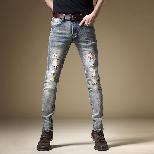 

2021 torn brim of cotton retro straight hip hop pants streetwear thin distressed fit denim pe3v, White;black