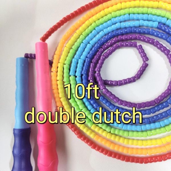 

jump ropes 10ft double dutch 3 people skipping rope 3.65m beaded rainbow