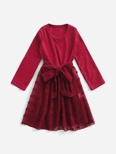 

toddler girls 1pc swiss dot belted dress she, Red;yellow