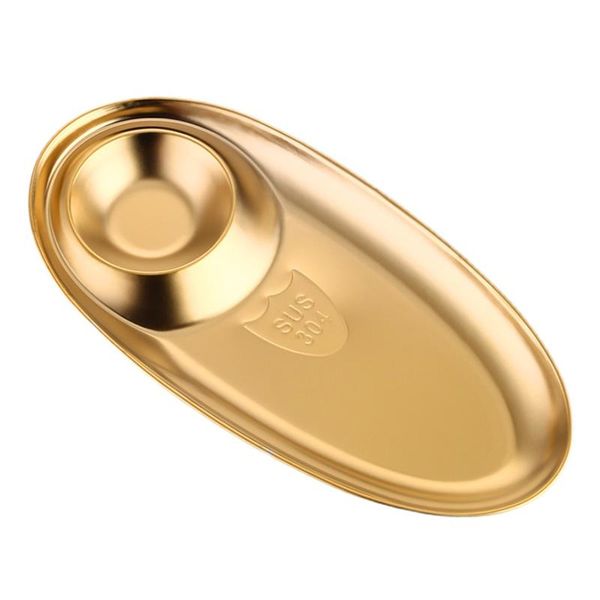 

dishes & plates snack tray french fries home oval shape multifunction stainless steel dip grid polished dumpling storage solid restaura