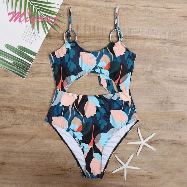 

patchwork print beachwear hollow out women's swimwear push up one piece suits swimsuit 2021 bathing suit