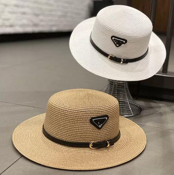 

designer cap belt buckle straw bucket hat fashion men women fitted hats sun caps, Blue;gray