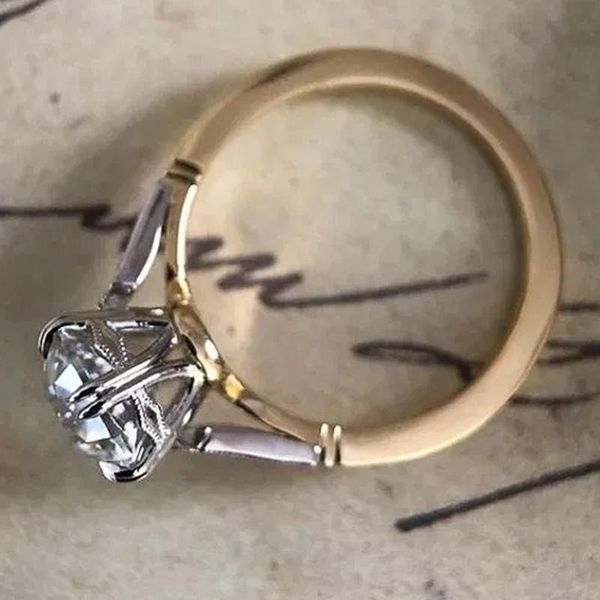 

wedding rings huitan understated round cubic zirconia for women engagement ring elegant accessories trendy two tone jewelry, Slivery;golden