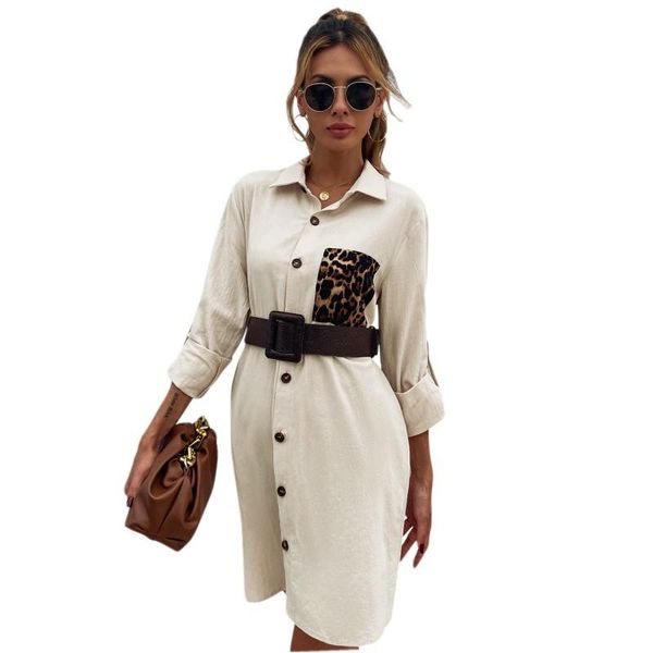 

casual dresses fashion plain women's long sleeve button shirt dress office ladies loose simple turndown collar mini, Black;gray