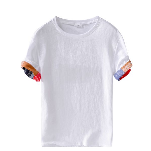 

2021 new summer white brand shirt linen and cotton t-shirt mens fashion casual tshirt for men breathable loose t shirts camiseta c3sg, White;black