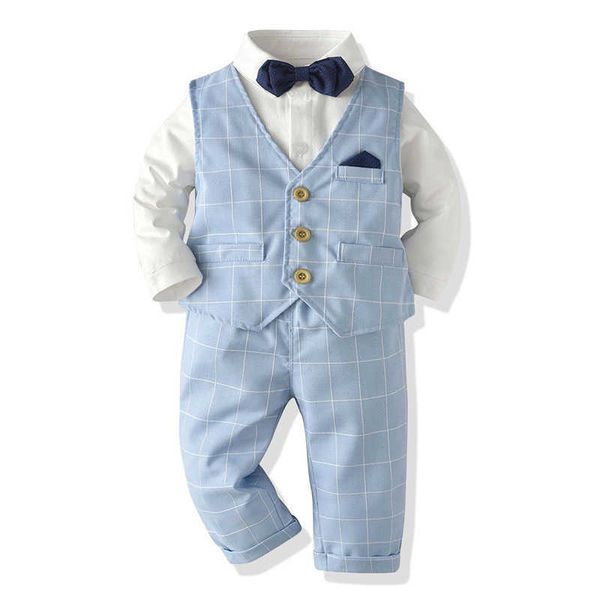 3pcs Baby Boy Vestiti Vestiti Abbigliamento Gentleman Abiti Nato Born Compleanno Abbigliamento Set Battesimo Bambino Bianco Camicia bianca + Bowtie + Vest + Pantaloni 210615