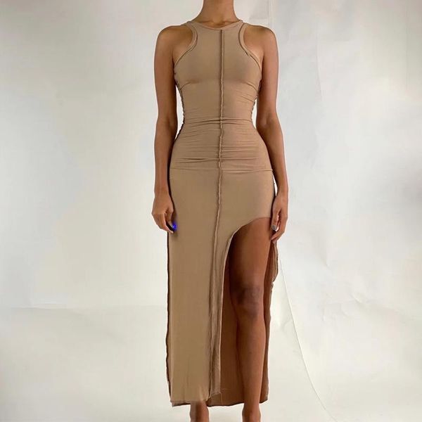 

casual dresses women fashion solid slit streetwear dress autumn o neck outside sewn off shoulder club slim hip long vestido, Black;gray