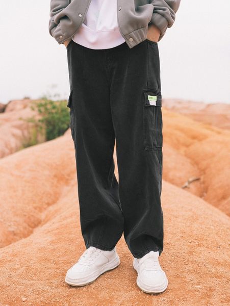 

men letter patch cargo oversized baggy jeans 50jy#, Blue