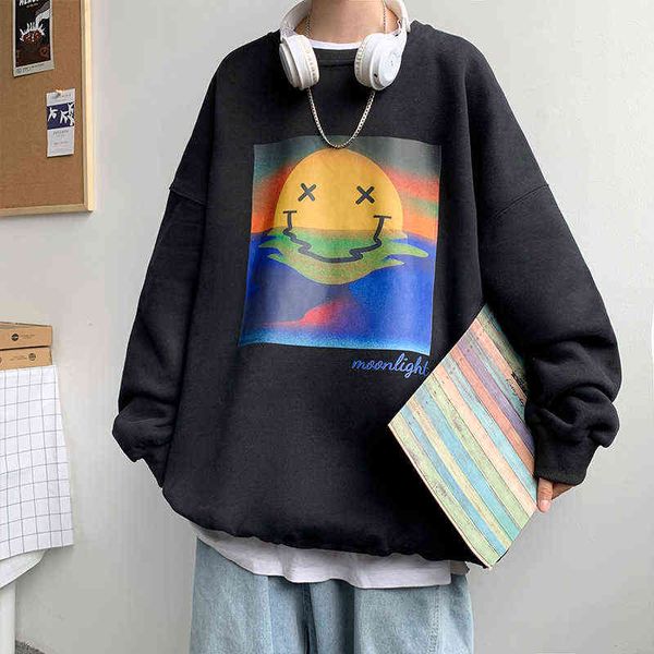 

privathinker harajuku mens sweatshirts cartoon graphic fashion brand streetwear loose male pullovers korean style hoodie 211217, Black