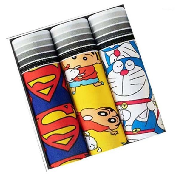 

underpants 3 pcs men underwear boxer men's pants shorts comfortable big size cartoon man's soft male panties, Black;white