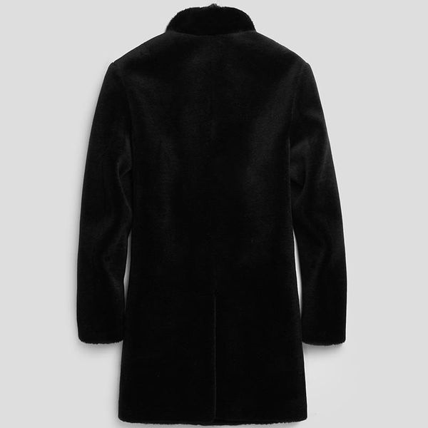 

men's leather & faux 100%wool coat winter jacket men real shearling fur mink collar jackets long veste homme lsy080063 my1132, Black