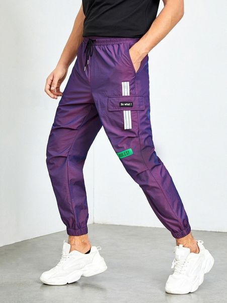 

men patched detail slogan graphic pants t1k8#, Black