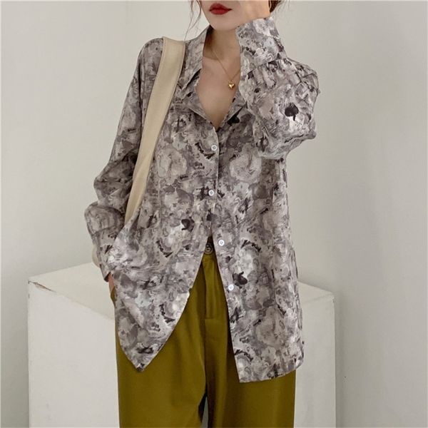 

women's blouses & shirts retro long sleeve printed all match vintage elegance ol oversize lady femme streetwear, White