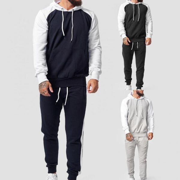

men's suits & blazers great drawstring men sports suit hoodie ankle banded skin-friendly, White;black