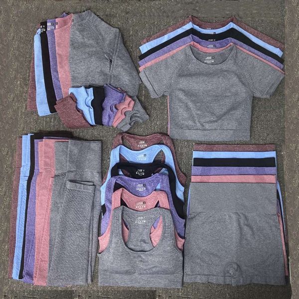 

cd fg fashion yoga suit tracksuits gymshark same sty sportwear fitness sports 5pcs bra leggings outfits designer womens cotton, Gray