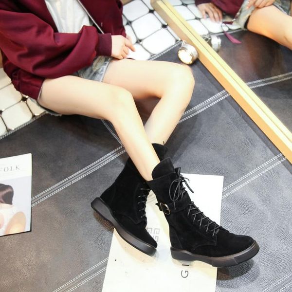 

boots big size women shoes ankle for ladies woman winter plain round head front lacing, Black