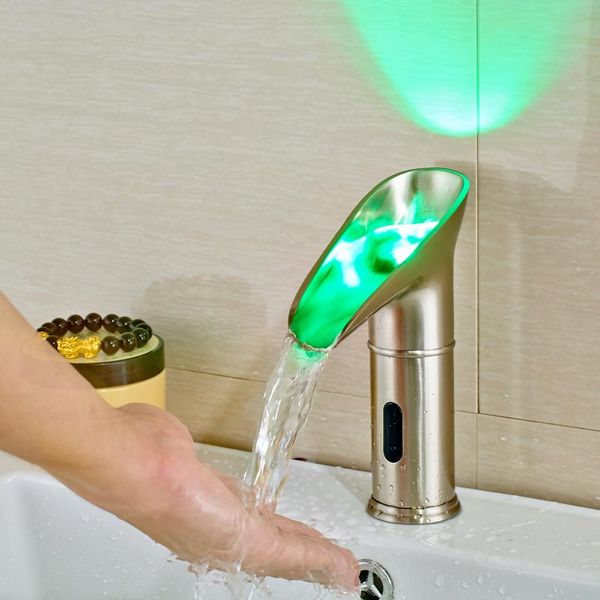

bathroom sink faucets brushed nickle sense handlight changing automatic faucet