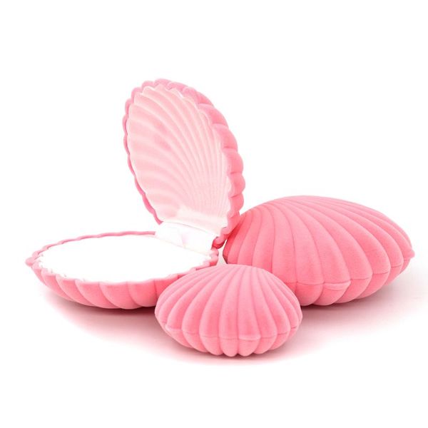 1 PZ Rosa Conchiglia Di Velluto Collana Orecchini Anello Scatola Gioielli Imballaggio Per Lo Stoccaggio Del Supporto Dell'esposizione Di Fidanzamento Di Nozze