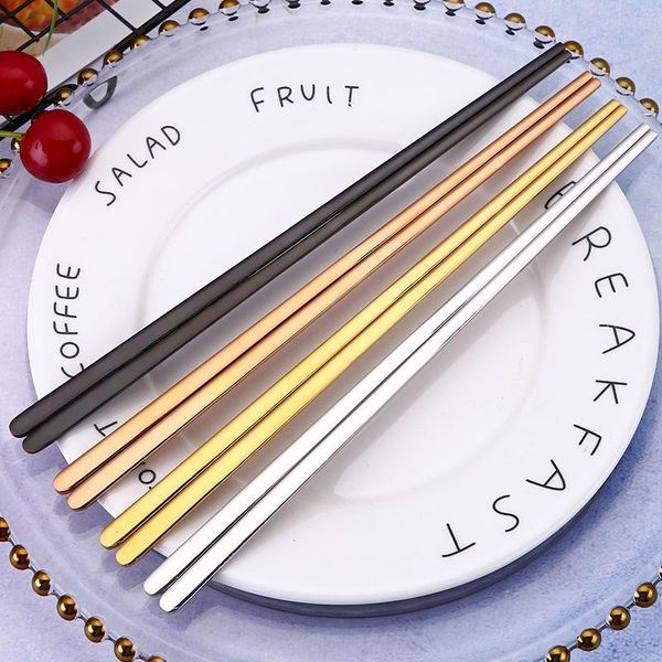 

1 pair flat chopsticks 304 stainless steel korean chop sticks sushi hashi chopstick