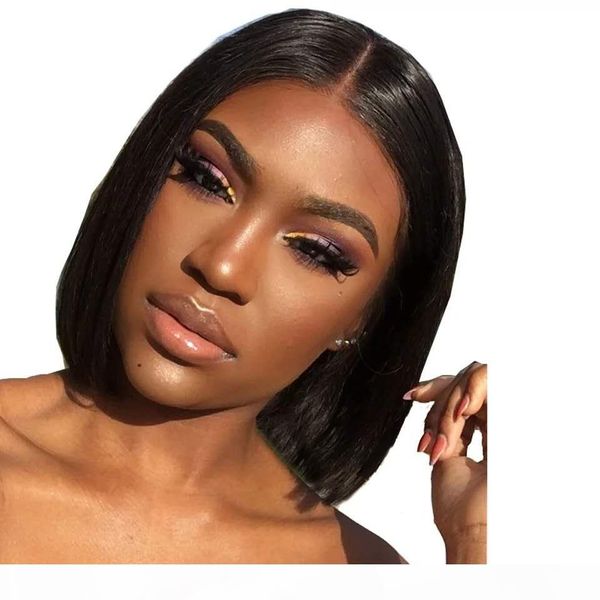 

4x4 closure brazilian straight human hair wig 150 density lace front wig brazilian malaysian human hair pre plucked lace front wig, Black;brown