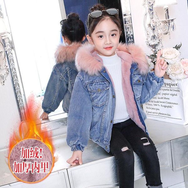 

jackets girls baby's kids coat jacket outwear 2021 jean warm plus velvet thicken winter autumn cotton outdoor fleece children's cl, Blue;gray