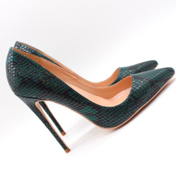 

dress shoes lady green python snake leather 8cm/10cm/12cm heels woman slip-on banquet pumps women pointed toe stiletto, Black