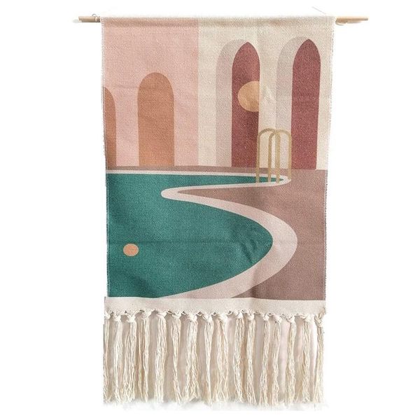 

tapestries macrame woven wall hanging tapestry boho style decor apartment dorm room door decoration, 19.7 inch wx35.4 l